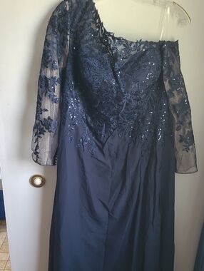 Navy Blue Long-Sleeve Lace & Sequin Evening Dress - Women